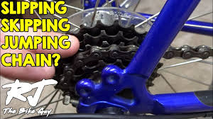 Above all else, you have to put on your gloves and turn over your bicycle on its handlebars with the goal that it remains adjusted and won't wobble, along these lines the bicycle ends up less demanding to approach and you can without much of a stretch set the chain back on its gears. How To Fix Bike Chain Skipping Slipping Jumping Gears Youtube
