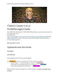 You can contact me over at my twitter @gamesluxee. Claire S Quest Walkthrough Optimization And Extras Pdf Nature