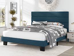 Also wipe down the excess and then give it two light chats if oil rubbed bronze. Amazon Com Allewie King Size Fabric Upholstered Platform Bed Frame With Headboard And Strong Wooden Slats Fully Upholstered Mattress Foundation No Box Spring Needed Easy Assembly Navy Blue Kitchen Dining