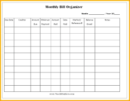 Bill Organizer Monthly Bill Organizer Chart Page 1 Bill