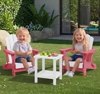 JUSTLET 2-Piece Kids Foldable Adirondack Chairs, Lightweight HDPE Outdoor  Chair, Weather-Resistant, Portable Children's Furniture Set,Pink and White