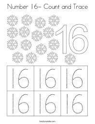 Number 16 Count And Trace Coloring Page Twisty Noodle Numbers Preschool Number 16 Math Activities Preschool