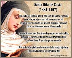 Con el alma llena de confianza por los continuos favores que alcanzas del cielo, en bien de tus fieles devotos, vengo hoy a tu presencia, a rogarte que intercedas con tu amado esposo y redentor del mundo. Santa Rita De Casia La Santa De Lo Imposible Los Estigma En La Frente Biografias E Historia Universal Argentina Y De La Ciencia