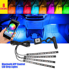 Tsv 4 Pcs Super Bright Rgb Led Car Interior Under Dash Lighting Kit 5050smd 10w Bluetooth App Control Music Led Strip Light For Home Car Diy Lighting Decoration Dc 12v Car Led
