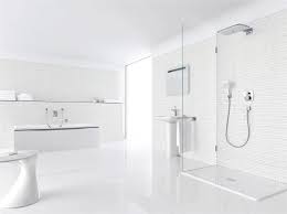 We went with a frameless glass shower system. Bathroom In Total White Modern Bathroom Colours Modern White Bathroom All White Bathroom