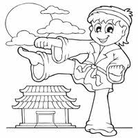 Karate coloring pages are a fun way for kids of all ages to develop creativity, focus, motor skills and color recognition. Boy Practicing Karate Coloring Pages Surfnetkids