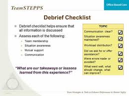 Debrief Checklist Checklist Awareness Lesson