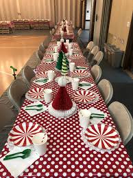Church Christmas Party Table Deco It S So Much Fun Christmas Party Table Christmas Party Table Decorations Church Christmas Party