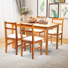 Merax 5pc Dinning Dinette 4 Person Table And Chairs Set Soild Pine Wood Dining Kitchen Natural Table And Chair Sets Dinette Sets Table And Chairs