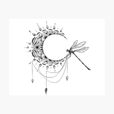 The moon is symbolic of a range of interests and beliefs, making it a perfect tattoo choice for anyone who believes in the influence of the celestial body, appreciates the vast night sky, or enjoys its aesthetic look. Intricate Half Crescent Moon With Dragonfly Tattoo Design Poster By Tred85 Redbubble