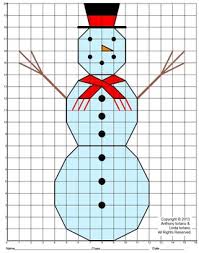 Snowman Elementary Winter Coordinate Drawing Graphing Mystery Picture Graph Paper Art Graphing Project Graphing