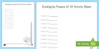 When the bases are the same, we simply subtract the denominator (bottom) exponent from the numerator (top) exponent. Dividing By Powers Of 10 Worksheet Worksheet