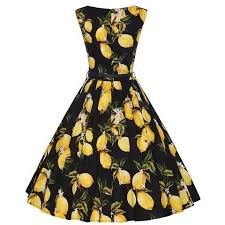 Black Lemon Print Vintage Dress Lemon Print Dress Rockabilly Dress Vintage Dresses