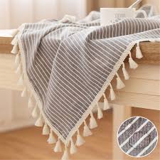 Black And White Striped Tablecloth Uk Luckyhousehome Coffee And White Stripe Tassel Tablecloth Waterproof Rural Square Home Kitchen Dinning Tableto In 2020 Rectangular Living Rooms Table Covers