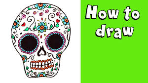 A step by step guide How To Draw A Sugar Skull Step By Step Drawing Tutorial For Kids Guided Halloween Dia De Los Muertos Youtube