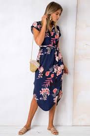 Split Neck Floral Print Midi Dress 3 Colors Floral Print Midi Dress Casual Summer Dresses Dresses