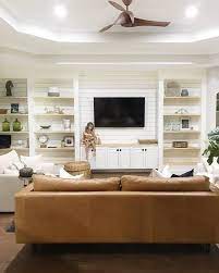 Sven Charme Tan Sofa Living Room Without Fireplace Built In Shelves Living Room Living Room Built Ins