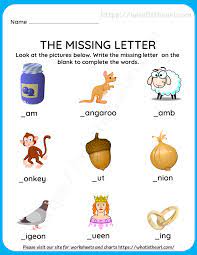 Fill in the letters ·; The Missing Letter Worksheets For Grade 1 Your Home Teacher