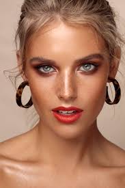 Natural Red Lip Bronzed Makeup for Editorial Beauty Photography