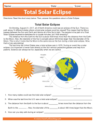 This Total Solar Eclipse Worksheet Is A Fun Way To Learn About A Solar Eclipse And Build Background Kn Reading Worksheets Solar System Worksheets Solar Eclipse