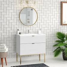 One approach to include zest in your restroom is by outfitting it with the correct arrangement of washroom vanities. 32 Modern Bathroom Vanity Cabinet Set Aspen Rhd White Wood Gold Handles And Legs Vanity Ceramic Top Sink Overstock 30978212