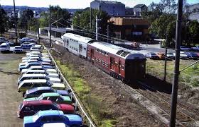 A Two Car Comeng Set At Camellia Station In Western Sydney Running A Clyde To Carlingford Shuttle 1986 Train Train Tracks Train Station