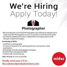 Work from home, data entry. Midas Furniture Su Twitter Get Paid To Take Photos Midas Is Looking For An Assistant Photographer With 3 5 Years Of Experience For A Professional In House Furniture Studio Apply For Your