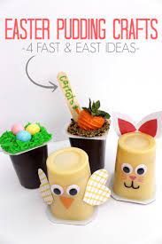 Easter Pudding Cup Craft Ideas With Snack Pack Child At Heart Blog Easter Pudding Cups Cup Crafts Easter Party Decor