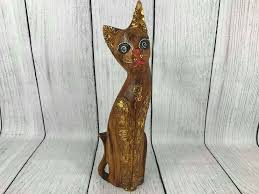 14 Wooden Cat Statue Hand Painted Hollow Wood Kitty Figure Unique Collectible Ebay In 2020 Cat Statue Folk Art Cat Unique Collectibles