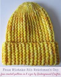 A beanie hat is a practical winter accessory that goes with more looks than you'd think. Knit Look Crochet Hat Pattern Faux Mistake Rib Watchman S Cap 8 Sizes Easy Crochet Hat Crochet Hat Pattern Crochet Hats