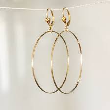 Large upside down hoop earrings in 14k gold. Large Delicate 14k Gold Filled Hoop Earrings With Heart Shaped Lever Back