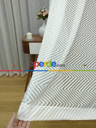 geometrik desenli tul perde etek katlamali ekru perde etek