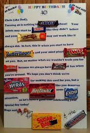 These 40 gift ideas are cool, trendy, and don't cost more than $100. Candy Card For 40th Birthday 40th Birthday Parties 40th Birthday Men 40th Bday Ideas
