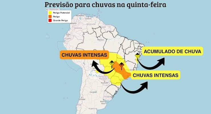 Sudeste e Centro-Oeste têm alerta de perigo para chuvas fortes