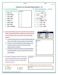 Solving problems with decimal addition, decimal subtraction, decimal multiplication and decimal division. Worksheet Patterns In Decimal Operations Ii Multiplication Patterns Can Be Used To Simplify T Multiplication Problems Decimal Operations Fifth Grade Math