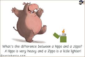 What S The Difference Between A Hippo And A Zippo A Hippo Is Very Heavy And A Zippo Is A Little Lighter Party Jokes Crazy Jokes Santa Banta Jokes