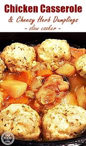 A low carb casserole made with shredded chicken and cut green beans in a creamy cheese sauce. Chicken Casserole Cheesy Herb Dumplings Fab Food 4 All