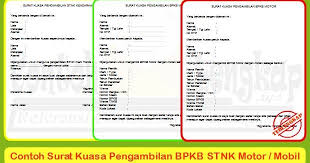 Dokumen buku pemilik kendaraan bermotor (bpkb) yang rusak. 3 Contoh Surat Kuasa Pengambilan Bpkb Stnk Motor Mobil