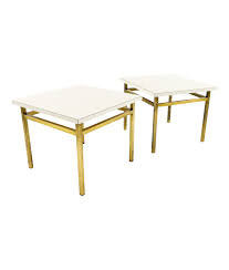 White Laminate Top Brass Small Accent Side Or End Tables Pair