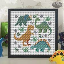 This is a digital cross stitch pattern that you can instantly download from etsy after purchase. Dotty About Dinosaurs Angela Poole Dinosaur Modern Cross Stitch Pattern Pdf Instant Download Angela Poole