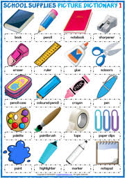 school supplies esl vocabulary worksheets