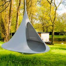 This luxury hammock style refuge is ideal for hanging indoors or outdoors and can comfortably hold two adults. Double Hanging Cacoon In Grey Cacoon Cuckooland