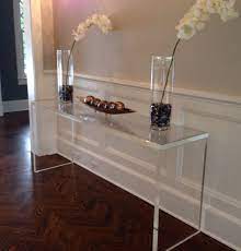 Stanford acrylic side table from belleandjune.com | furniture this beautiful acrylic console table with antique brass feet make a great addition to your living room or bedroom decor. Hand Crafted Acrylic Entryway Console Table In 1 5 By Custom Acrylic Lucite Creations By Matthew James Custommade Com