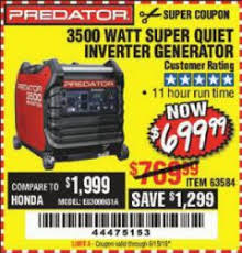 (8 days ago) predator 3500 inverter generator promo codes & coupons march 2021 up to 30% off in order to save extra money, users are expected to take a serious look at this amazing offer: Harbor Freight Tools Coupon Database Free Coupons 25 Percent Off Coupons Toolbox Coupons Predator 3500 Watt Super Quiet Inverter Generator