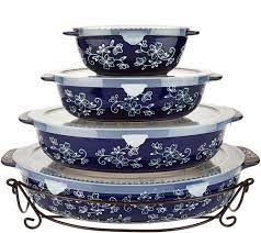 Bake Serve And Store Looking Lovely In The Floral Lace Pattern This Oval Baker Set Offers A Variety Of W Temptations Cookware Temptations Bakeware Lace Set