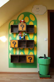 Mario Brothers Geek Man Cave Wall Decor Idea Themed Kids Room Creative Bookshelves Mario Room