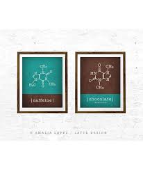 Set Of 2 Prints Caffeine And Chocolate Molecules If You Want Only The Caffeine Molecule Print Please Go Her Chocolate Molecule Coffee Print Caffeine Molecule