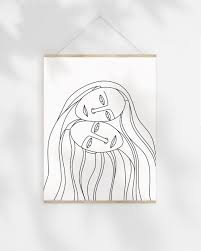 Soul Sister Line Art Sketch Print Boho Wall Art Female Art Etsy Art Line Art Sisters Drawing