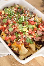 Pin By Estelle Short On Bakes Steak Nachos Baked Steak Super Bowl Menu