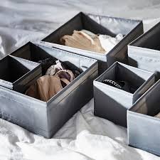 Ikea boxes are strong and sturdy but glued shut encased in a little swedish tomb that you think you'll never be able to open. Skubb Dark Grey Box Set Of 6 Ikea